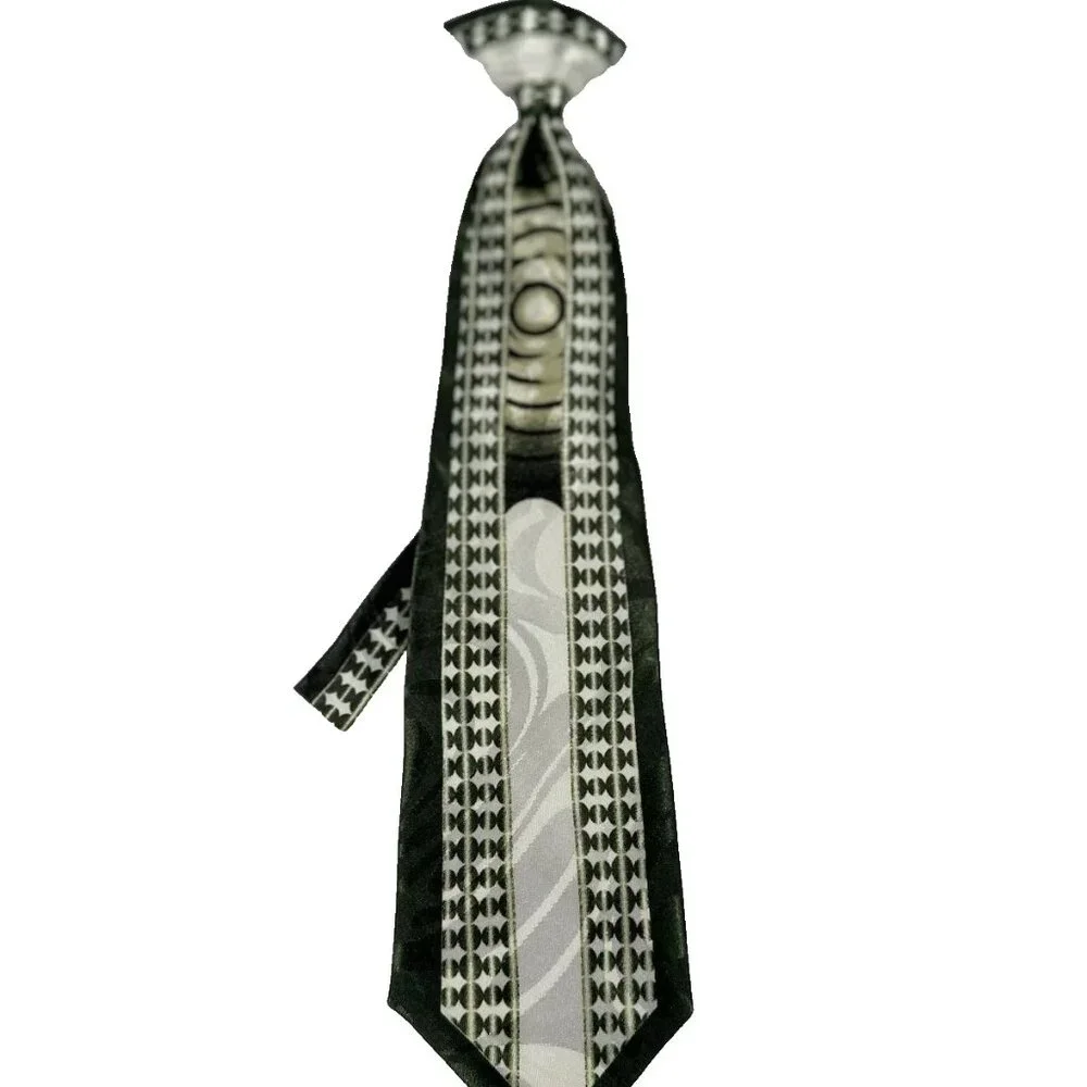 Gino Clericci Boy's Clip-on Tie Hanky Green Cream Hand Made Polyester 10